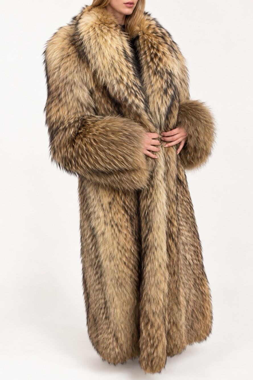 Vintage 1980s Genuine Raccoon Fur Coat Women 10 12 Long Fluffy Brown